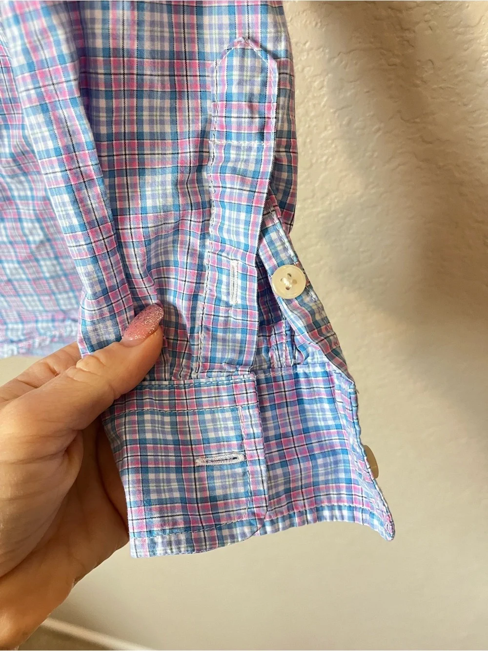 Ralph Lauren Boys 8 Blue Pink Plaid Cotton Button Down Shirt Preppy Fall